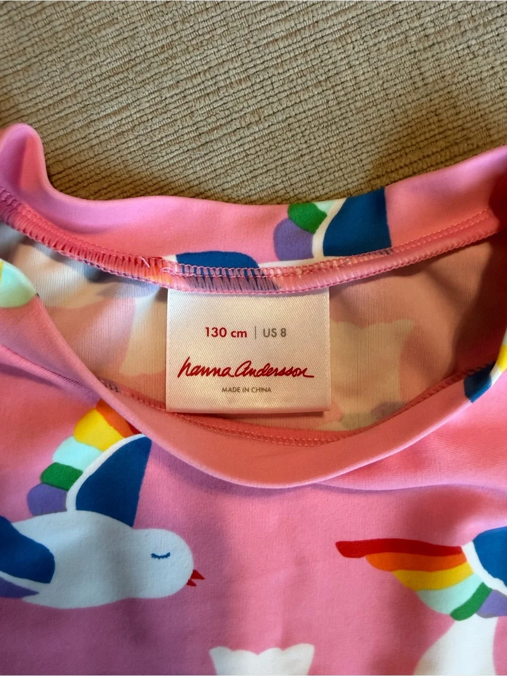 Hanna Andersson Girls' Pink Rainbow Bird Long-Sleeve Rash Guard